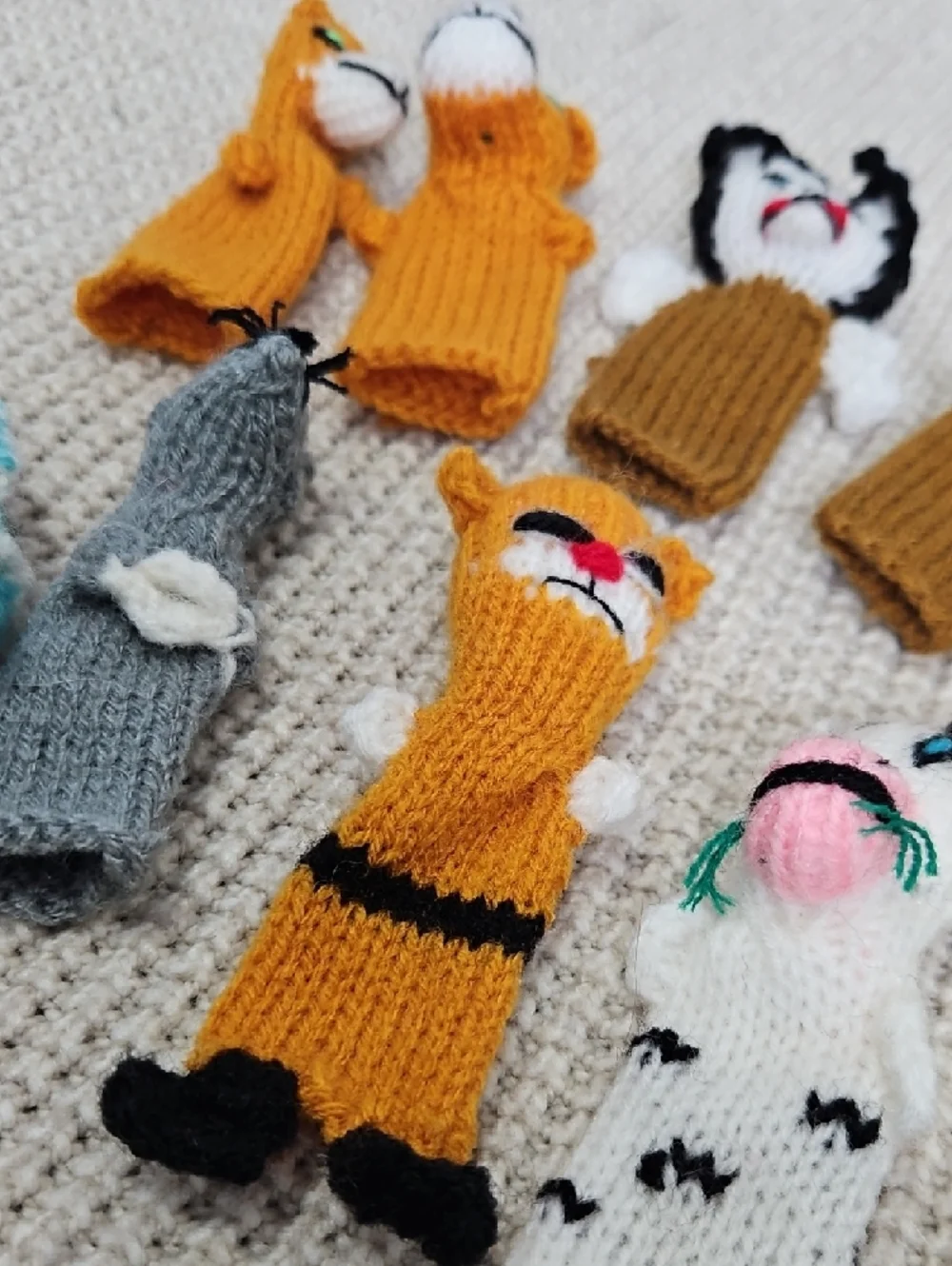 Hand-Knit Animal Finger Puppet Set of 11 Storytelling Toys